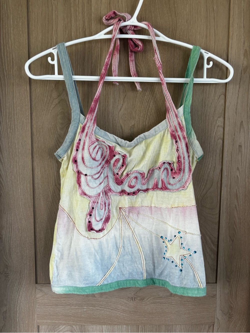 Y2K Guess Glam Tank Top Size S Bedazzled Tie Dye 2000s